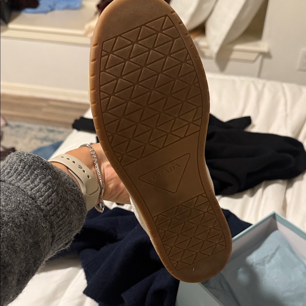 Prada Cream Sneakers with Brown Accents - Picture 4 of 7